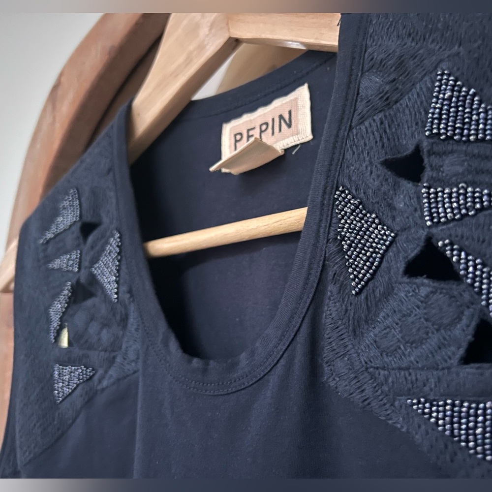 Pepin Navy Sleeveless Blouse/Top